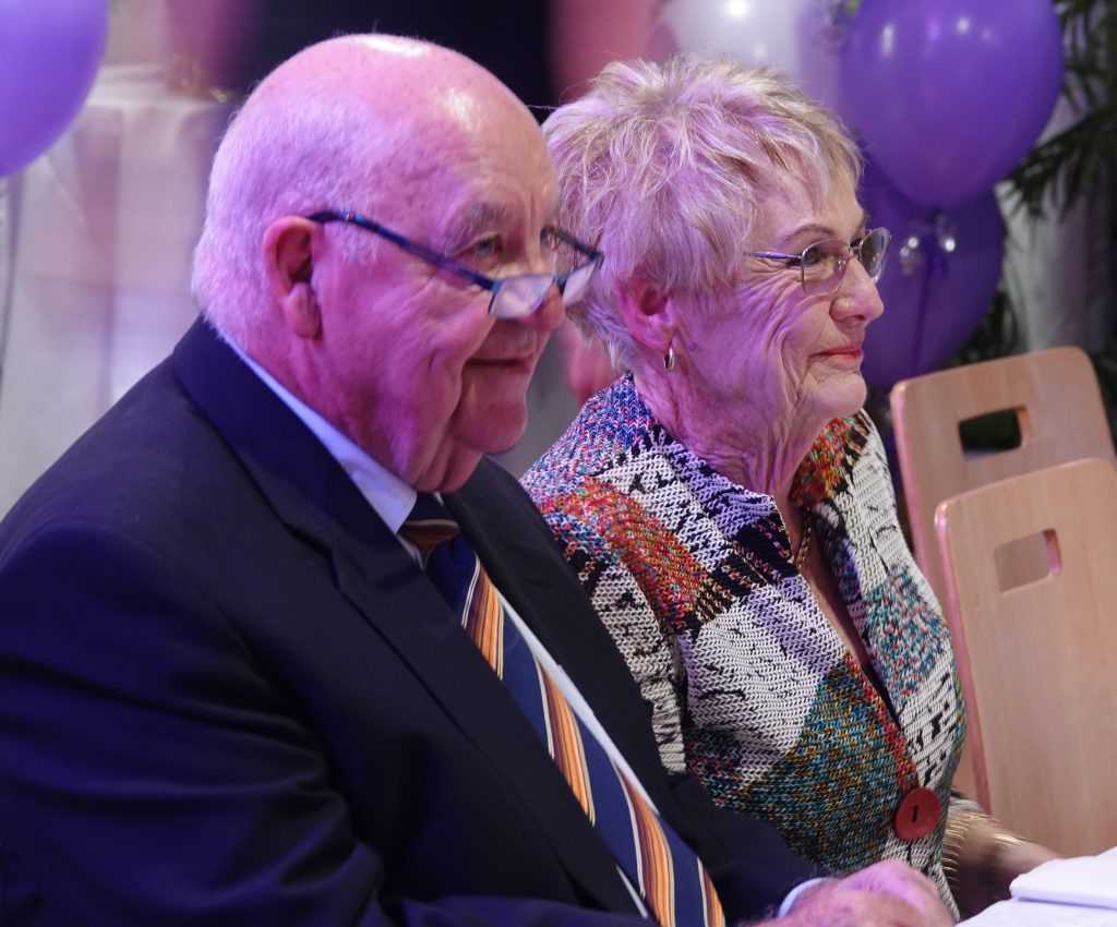 Nambucca Golf Club President Geoff Harris and wife Jan at the centenary dinner.